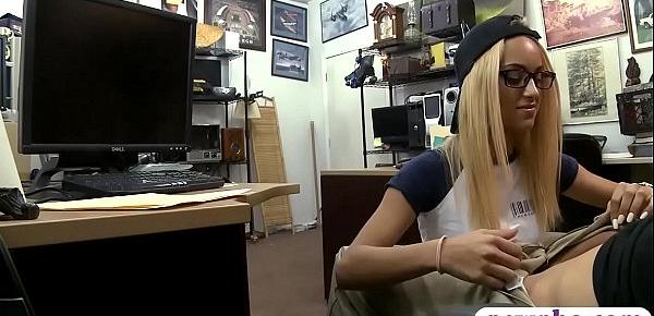  Tight blonde babe with glasses railed by pawn keeper